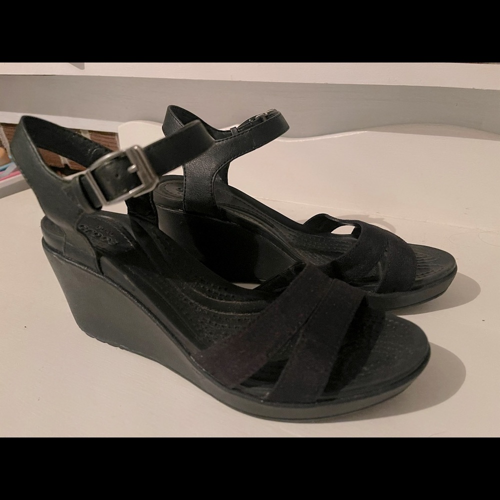 Black Croc wedges